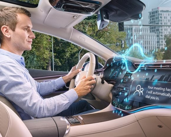 No CES 2026, a Bosch revela um cockpit com inteligência artificial capaz de transformar o carro em um escritório conectado e mais produtivo. © Bosch